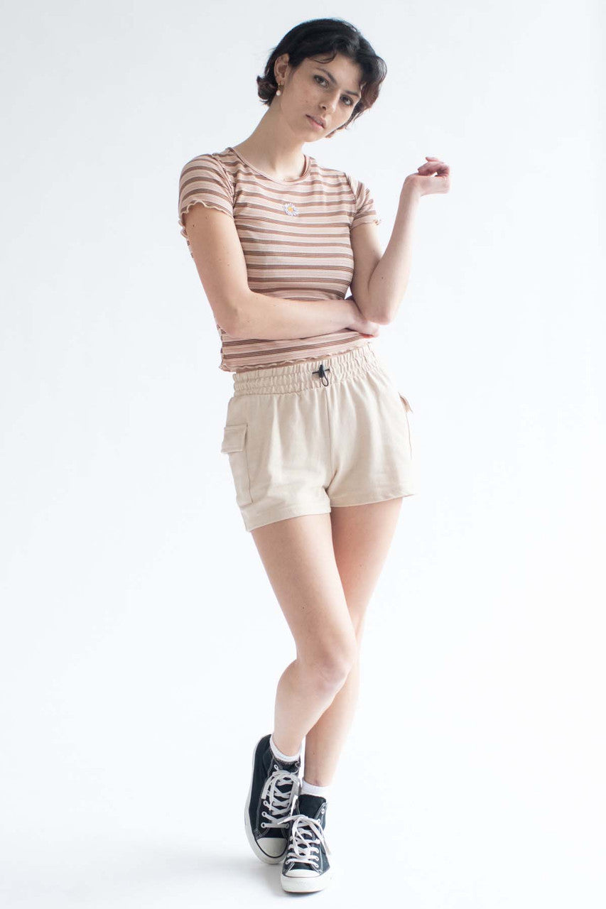 Beige Cargo Pocket Sweat Shorts