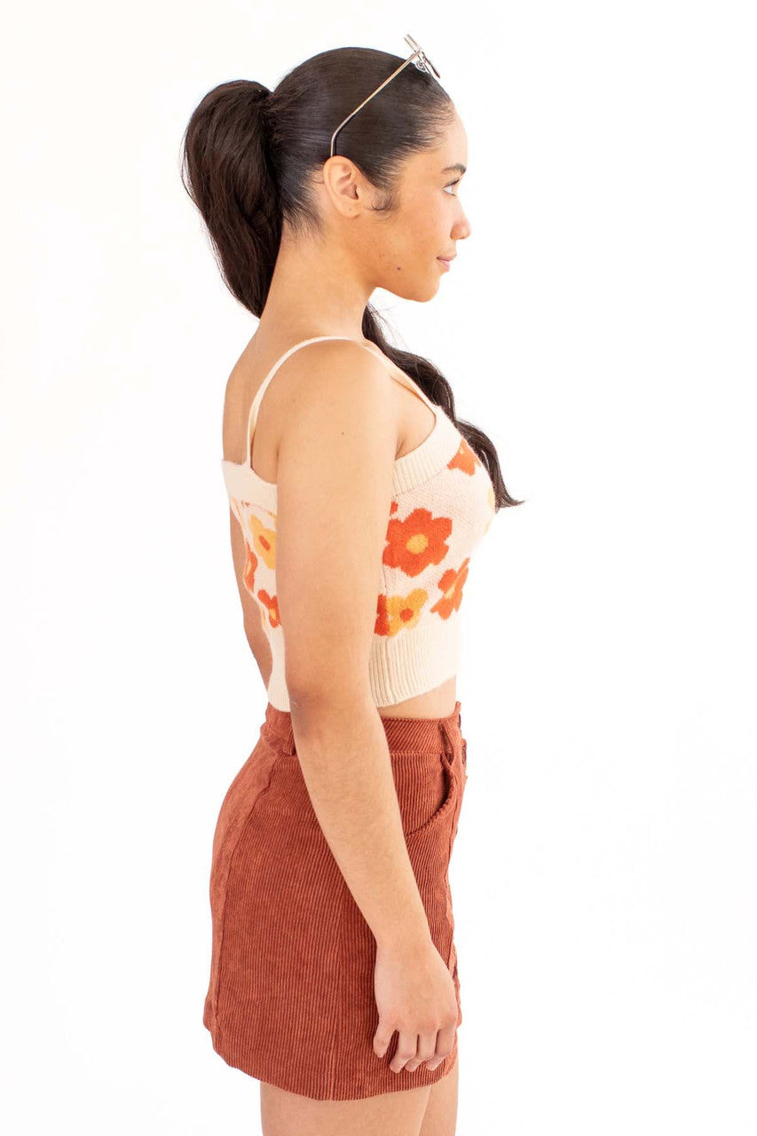 Beige Daisy Print Sweater Cami