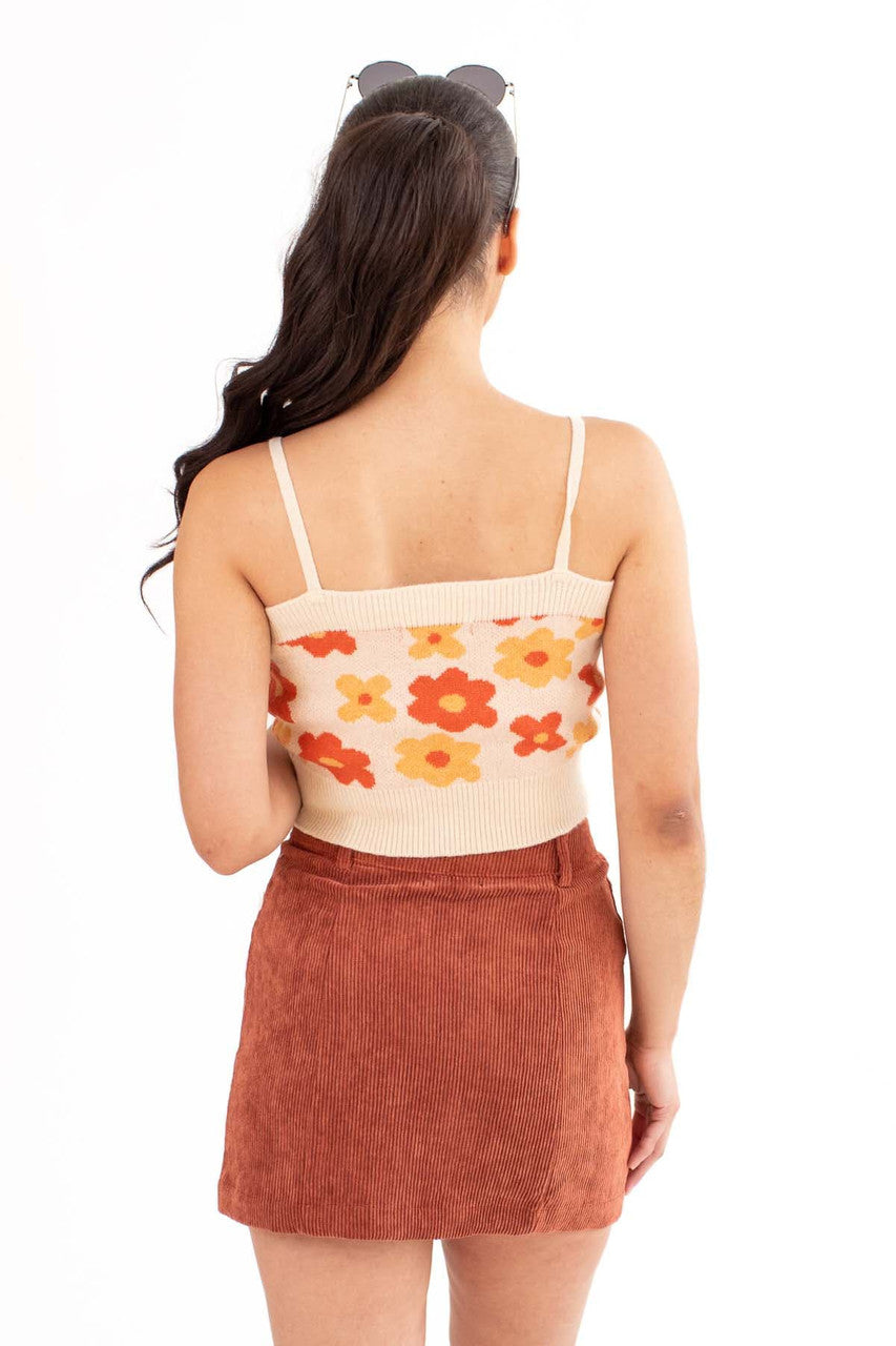 Beige Daisy Print Sweater Cami