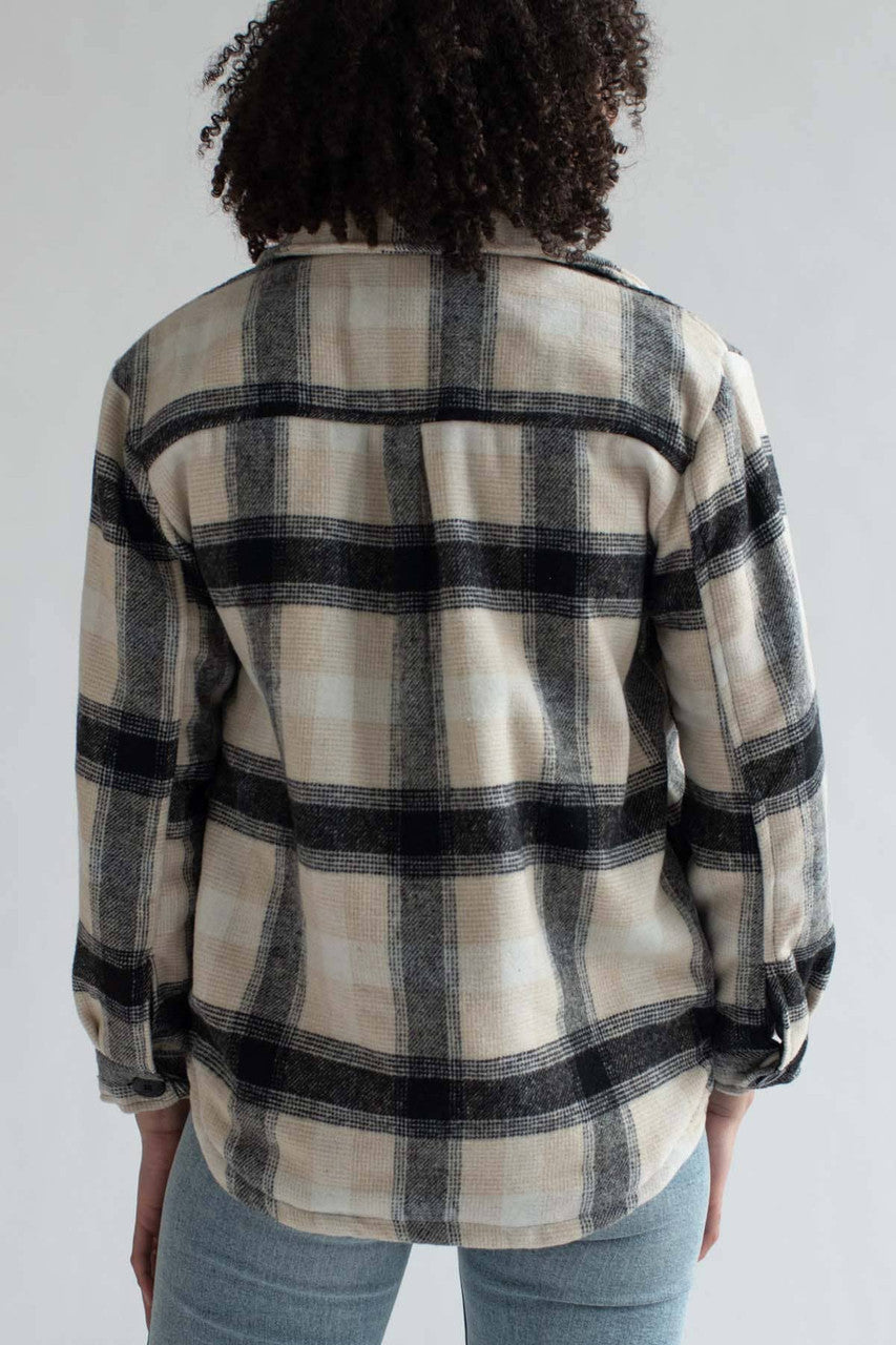 Beige & Black Plaid Lined Shacket
