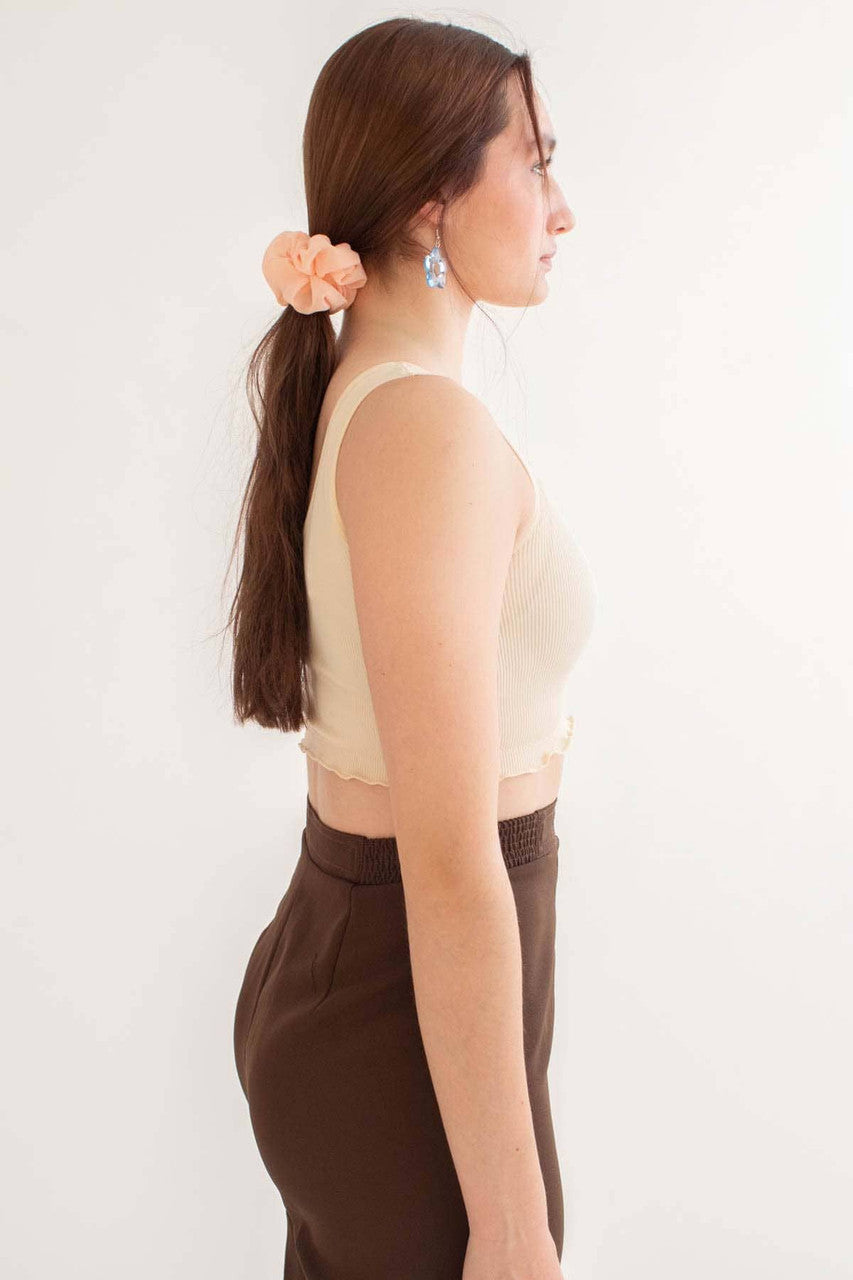Beige Seamless Ruffle Crop Tank