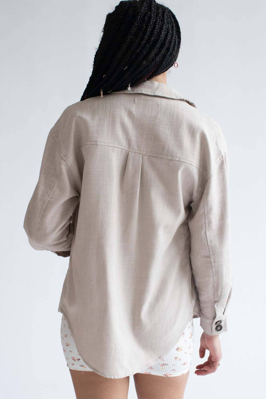 Beige Woven Flannel Shirt