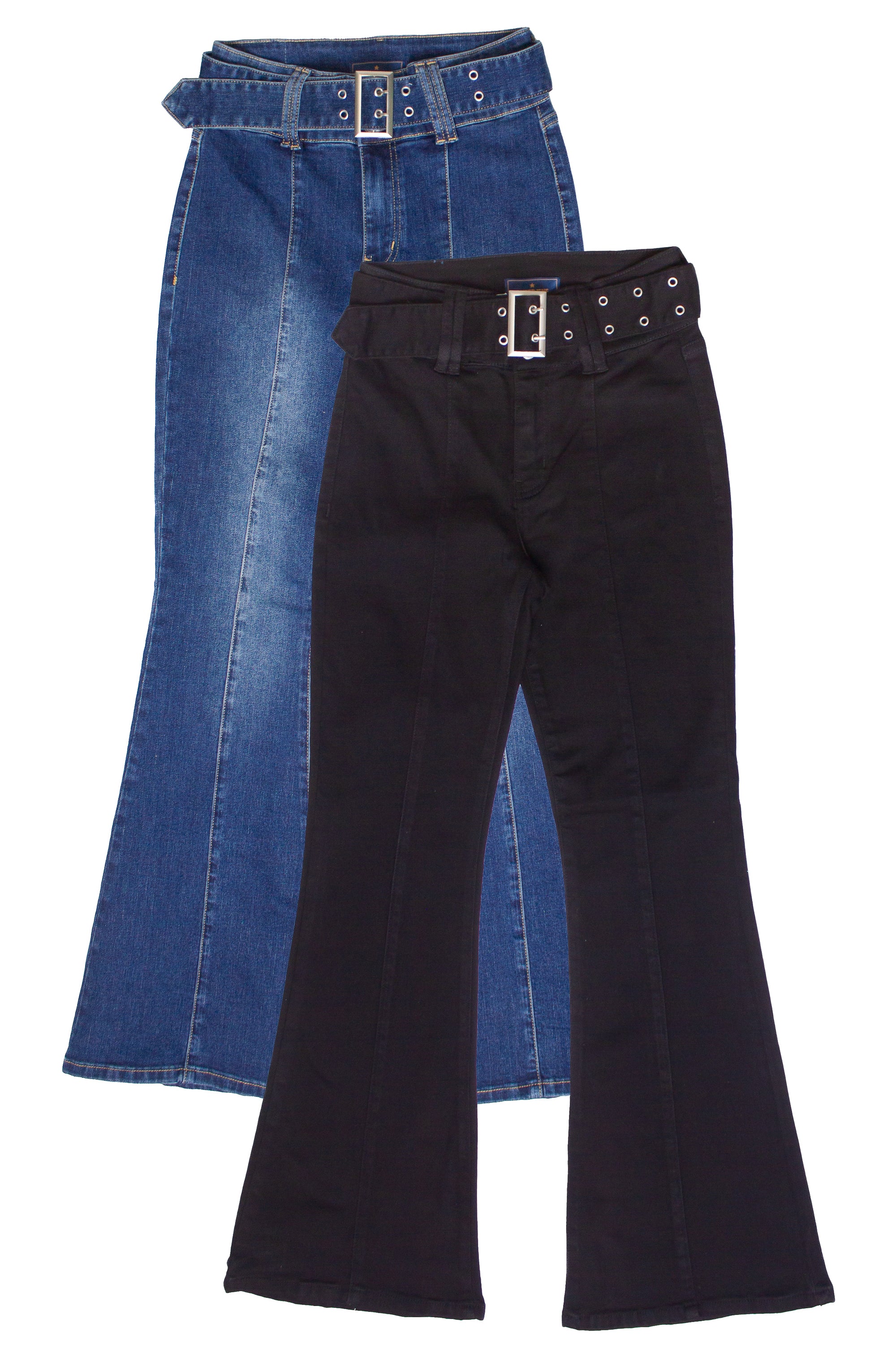 High Rise Belted Flare Jeans