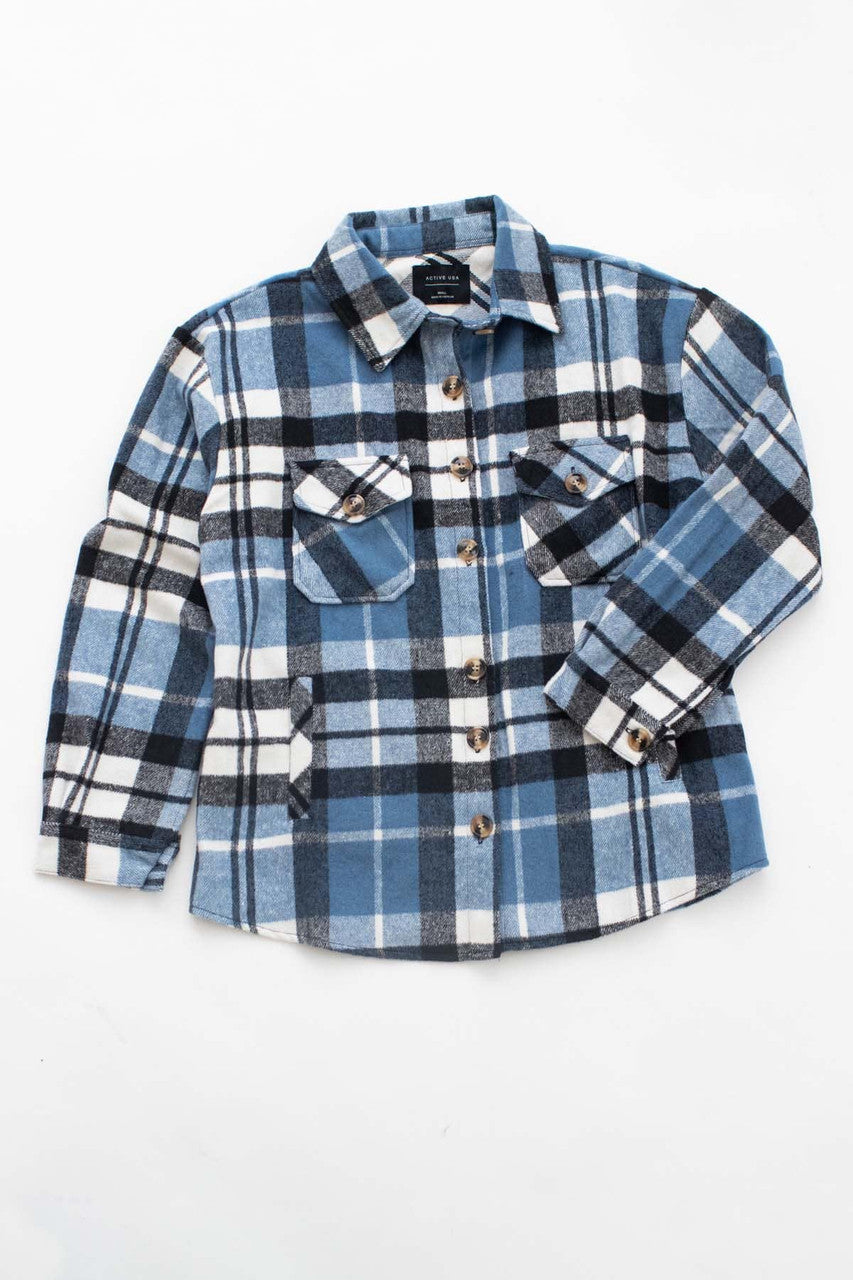 Black & Blue Plaid Oversized Shacket