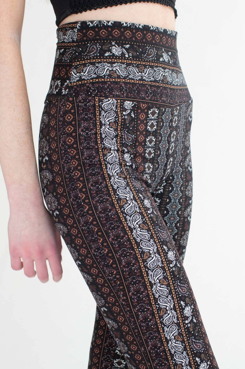 Black & Brown Mini Paisley Print Bell Bottoms