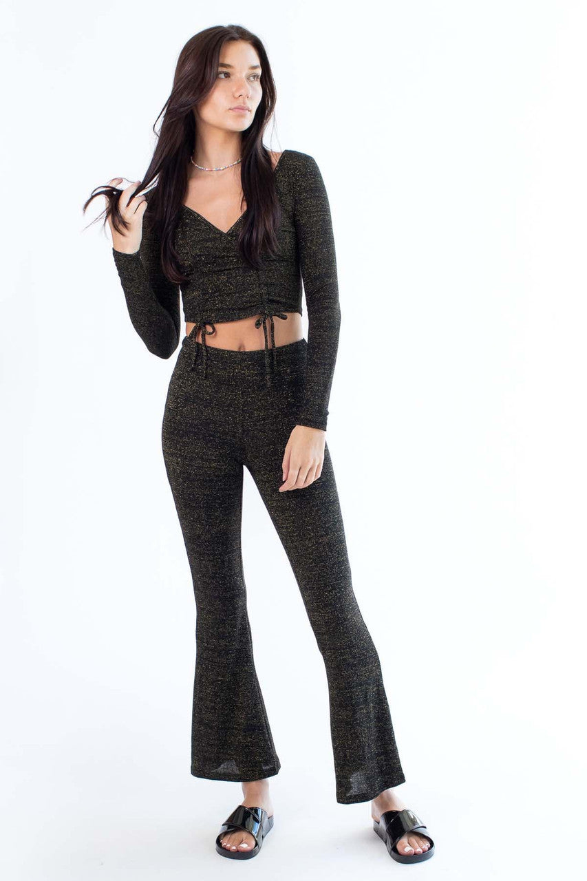 Black & Gold Thread Ruched Crop Top