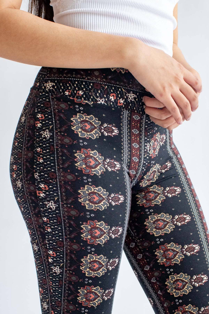 Black & Rust Floral High Waisted Bell Bottoms