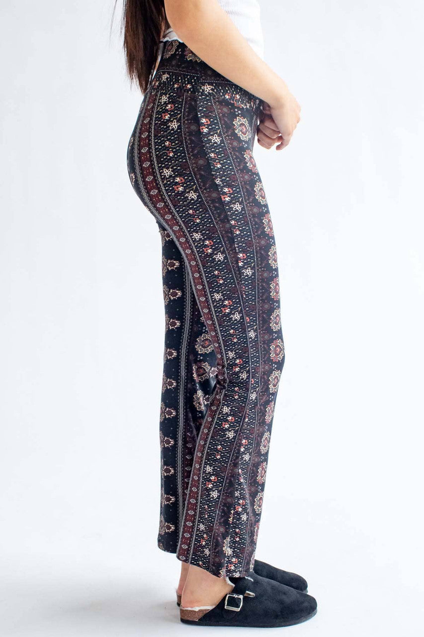 Black & Rust Floral High Waisted Bell Bottoms