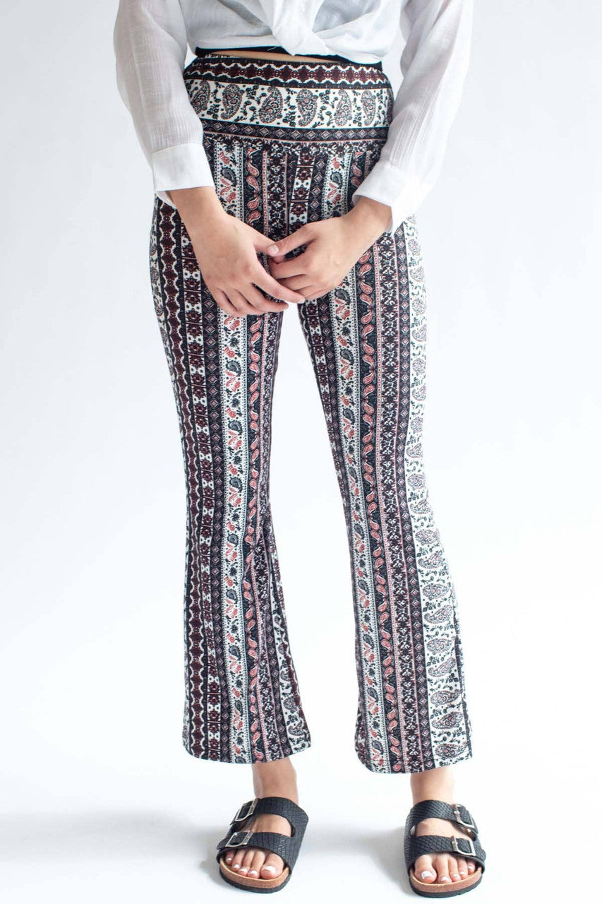 Burgundy Mini Paisley Print Bell Bottoms