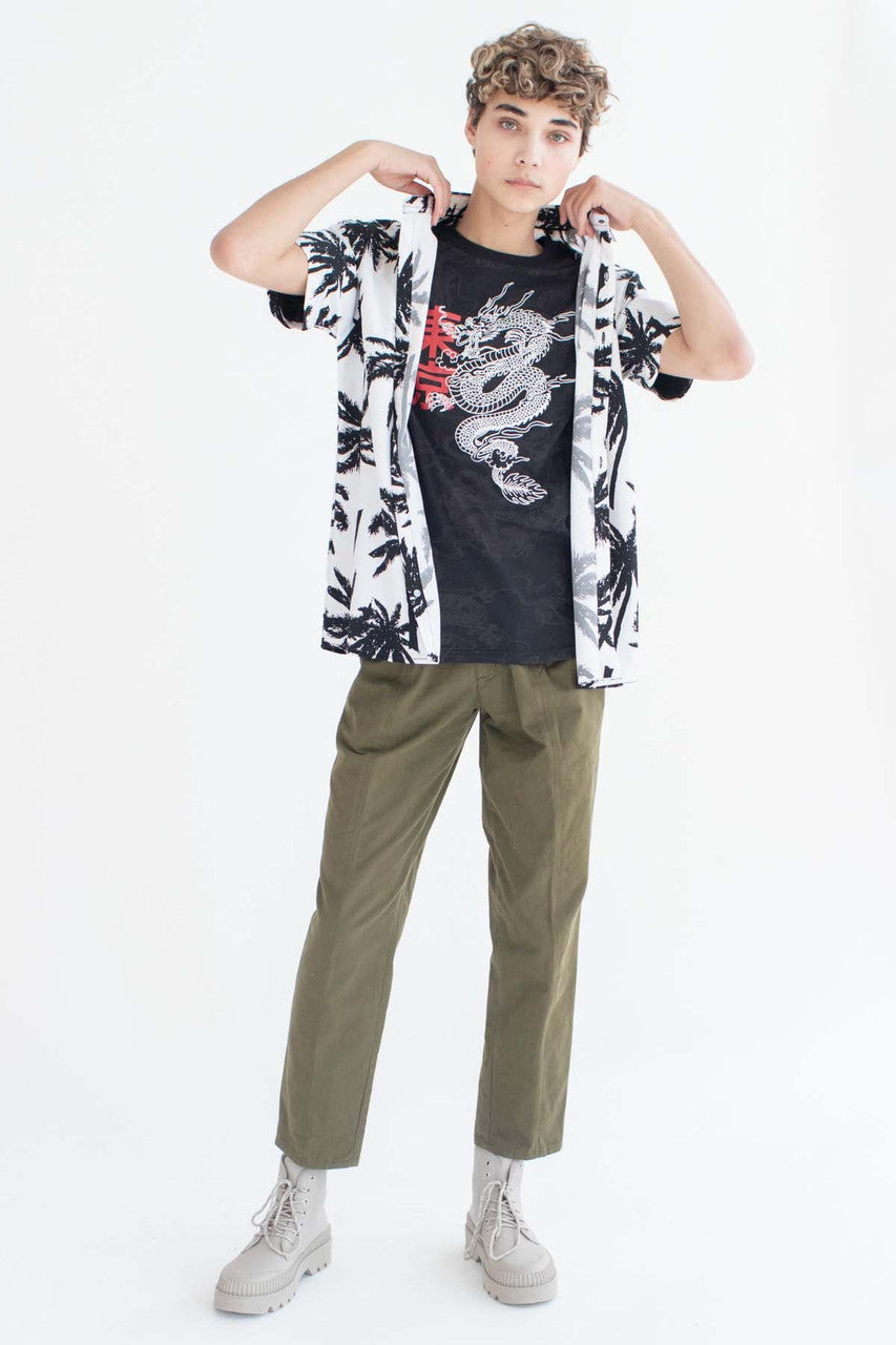 Black & White Palm Tree Silhouette Button Up Shirt