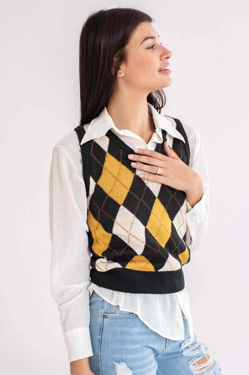Black Argyle Sweater Vest