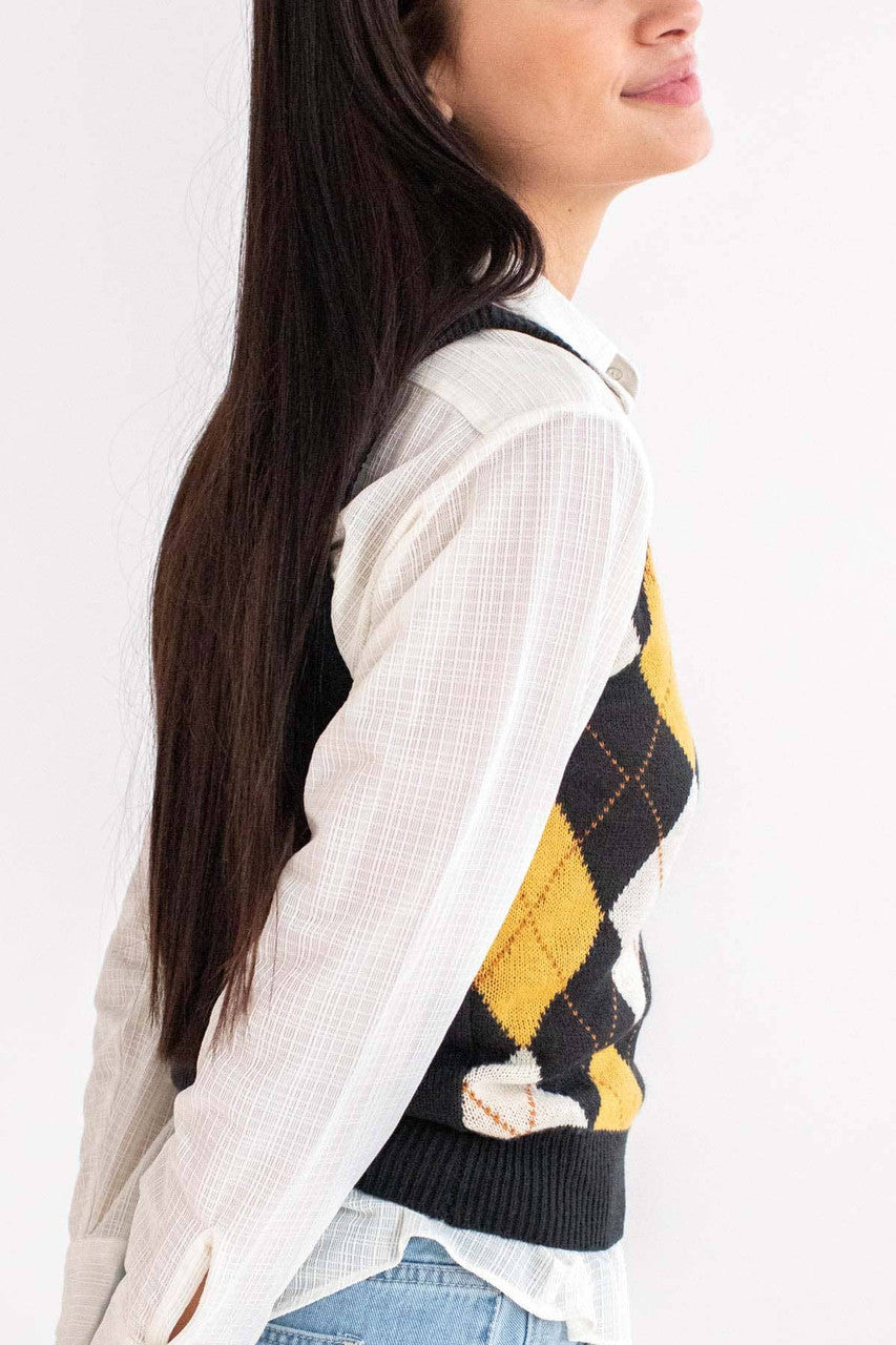 Black Argyle Sweater Vest