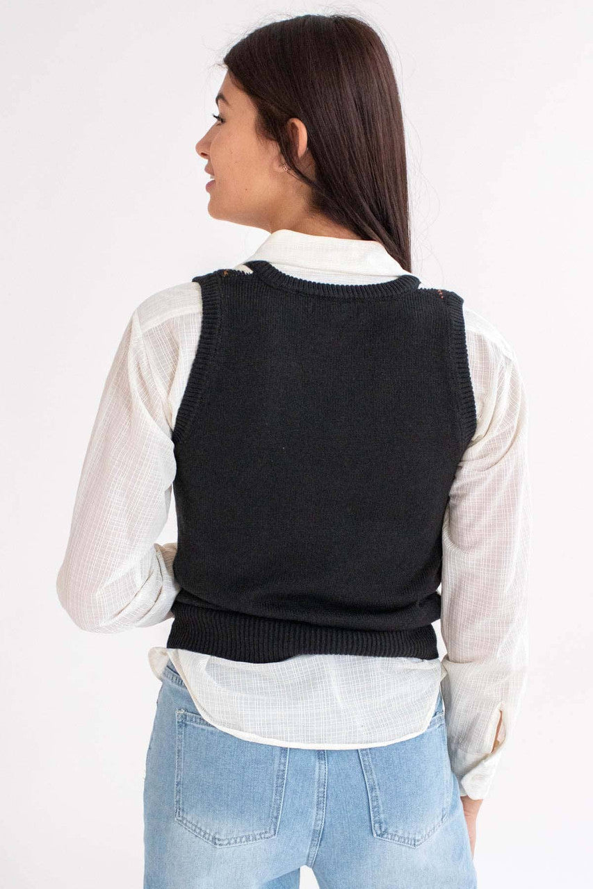 Black Argyle Sweater Vest