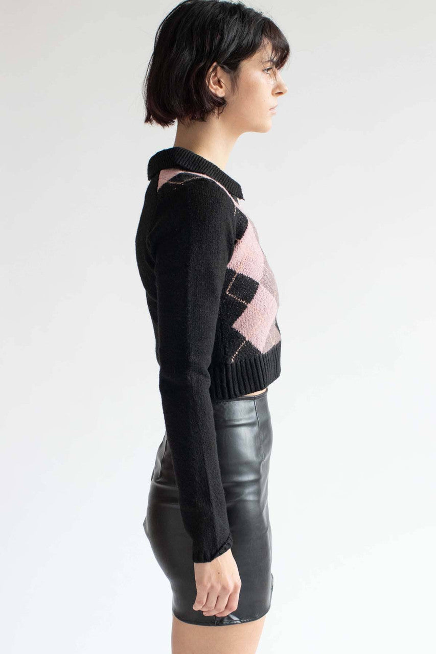 Black Argyle Collared Sweater
