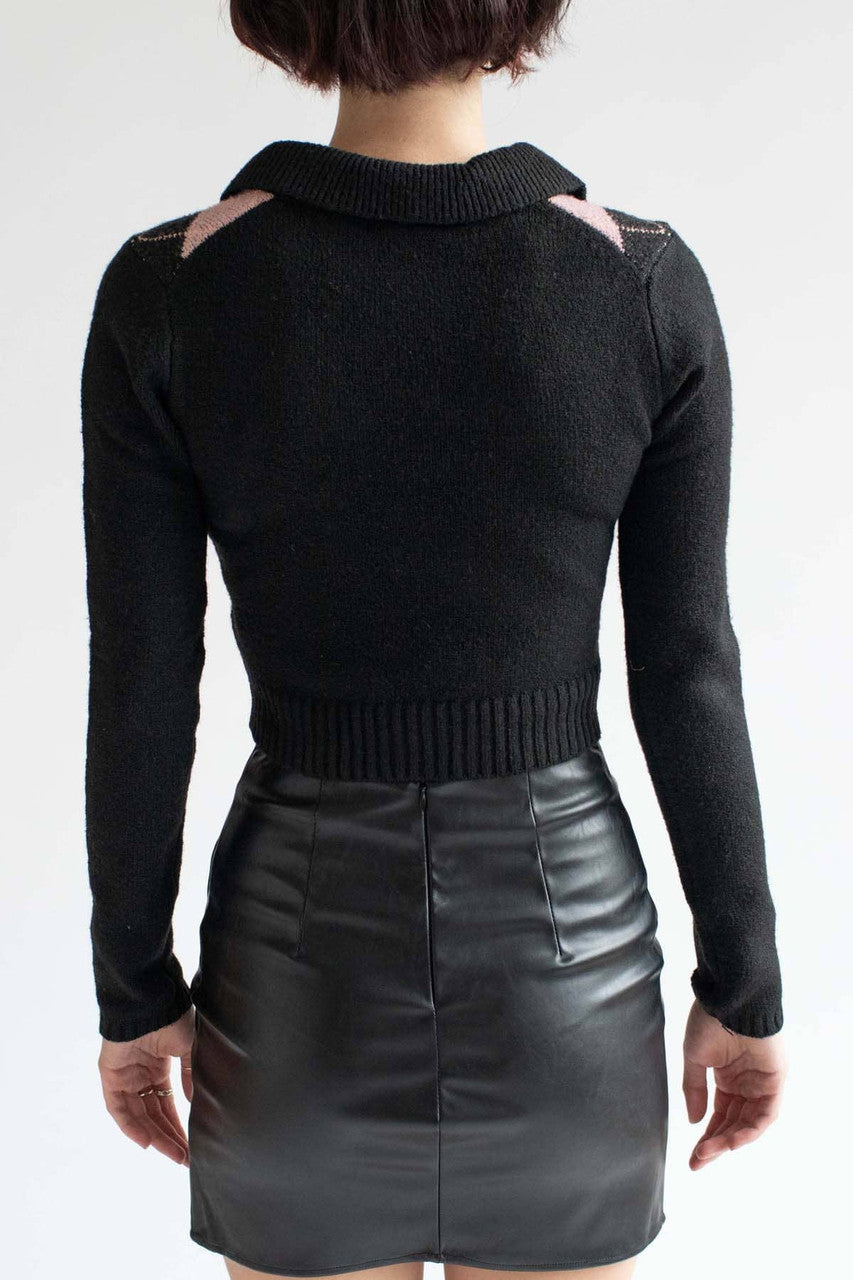 Black Argyle Collared Sweater
