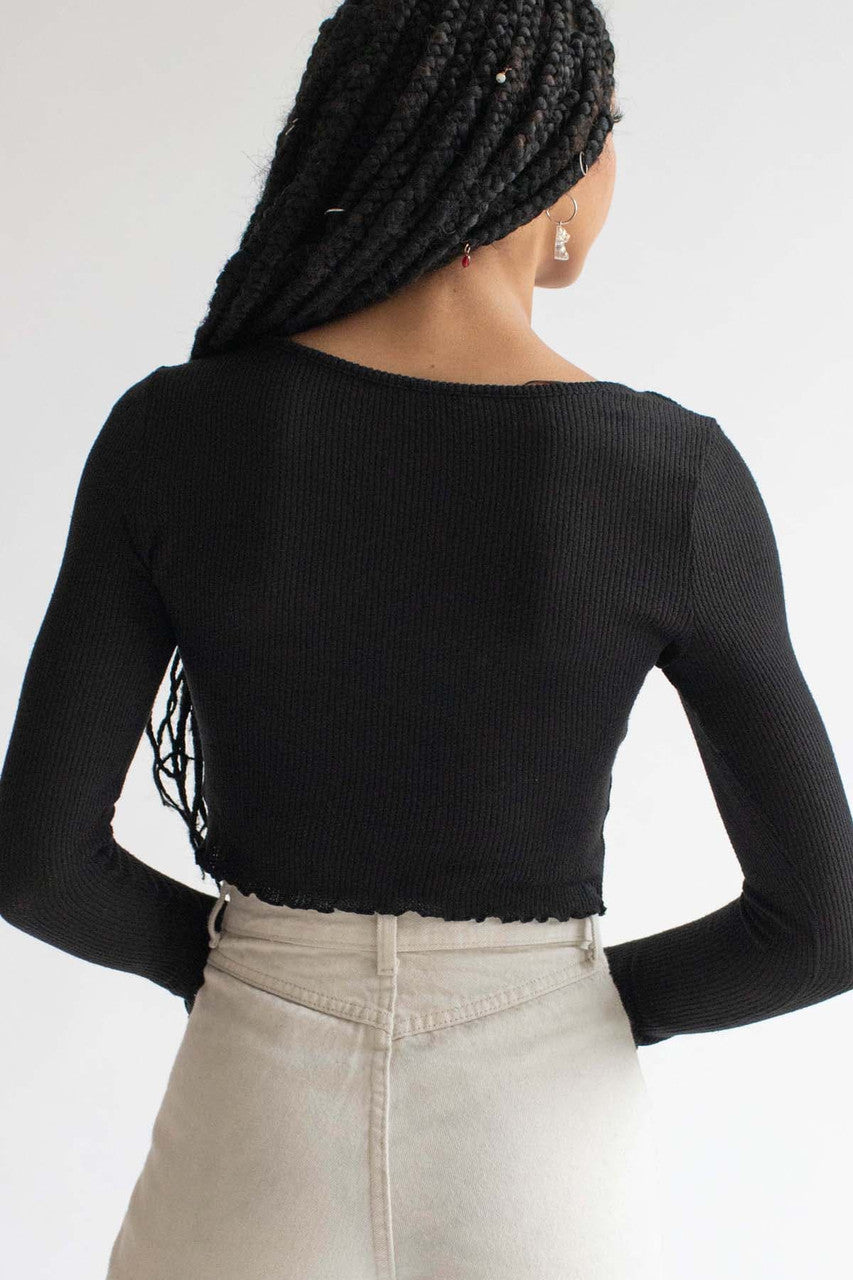Black Brushed Thermal Button Up Top