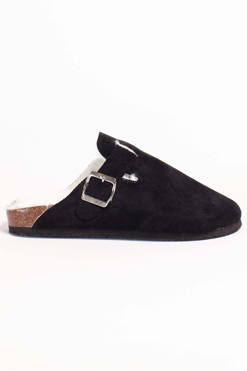 Black Buckle Clogs