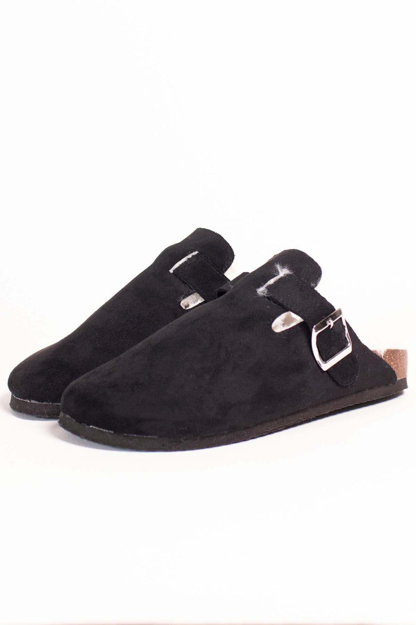 Black Buckle Clogs