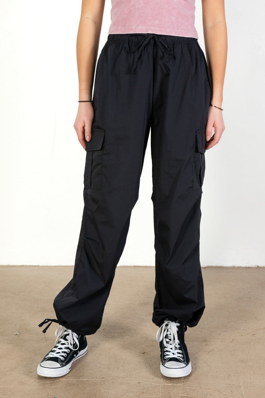 Black Cargo Parachute Pants
