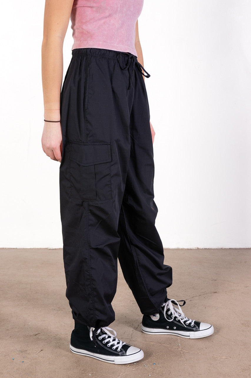 Black Cargo Parachute Pants