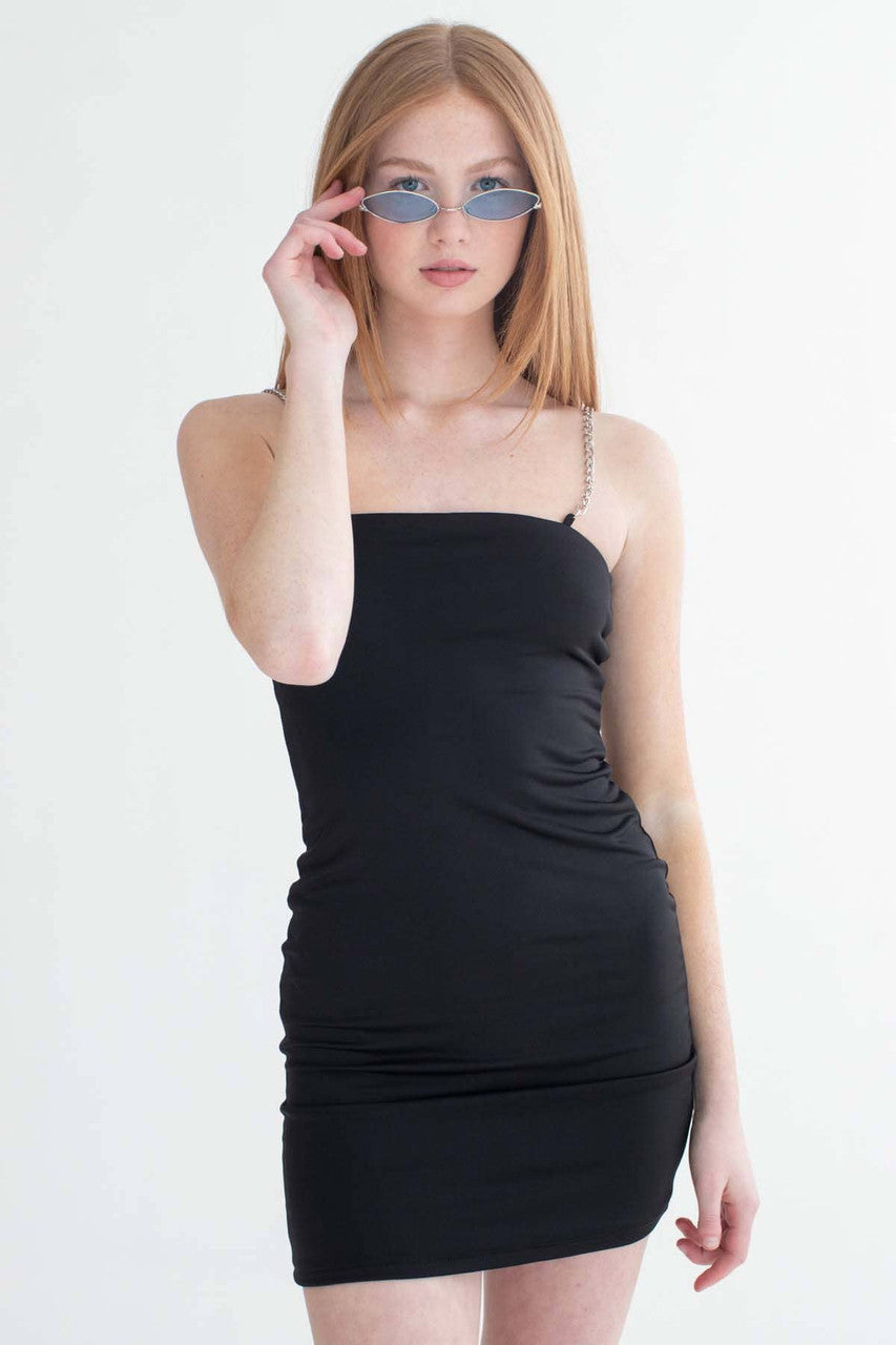 Black Chain Straps Mini Dress