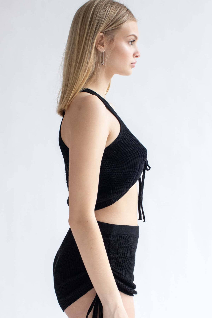 Black Cinched Knit Cami & Shorts Set
