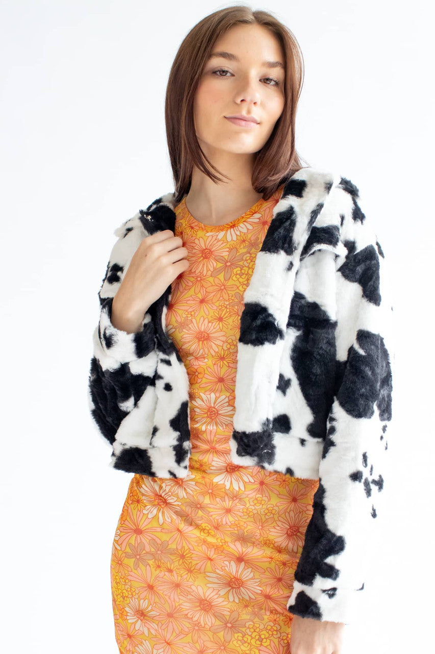 Black Cow Faux Fur Jacket