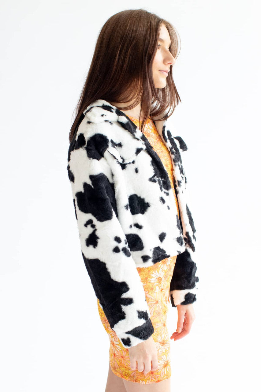 Black Cow Faux Fur Jacket
