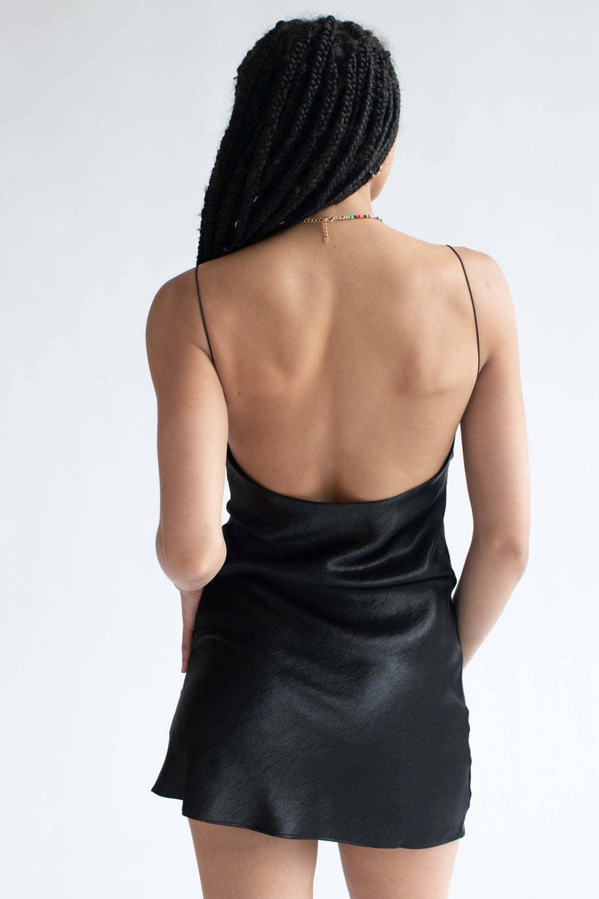 Black Cowl Neck Satin Slip Dress
