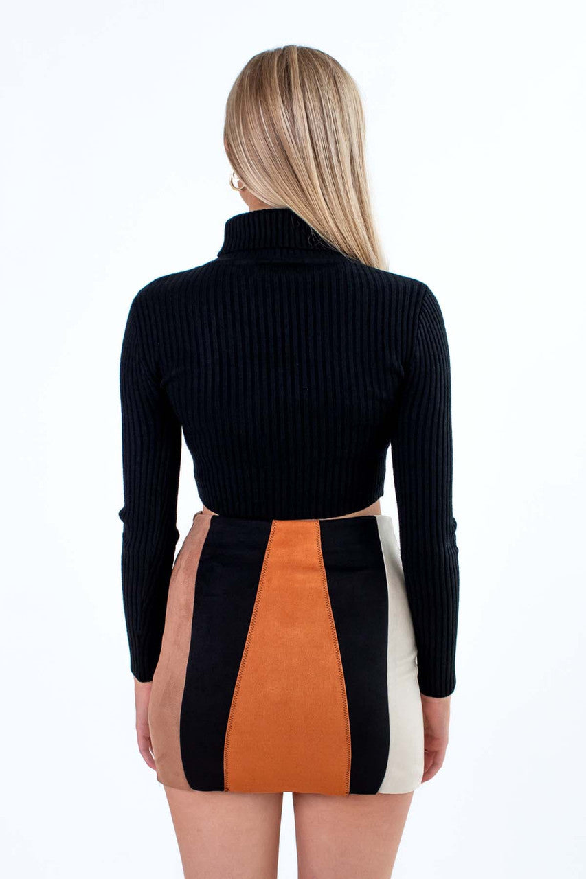 Black Crop Ribbed Turtle Neck Sweater