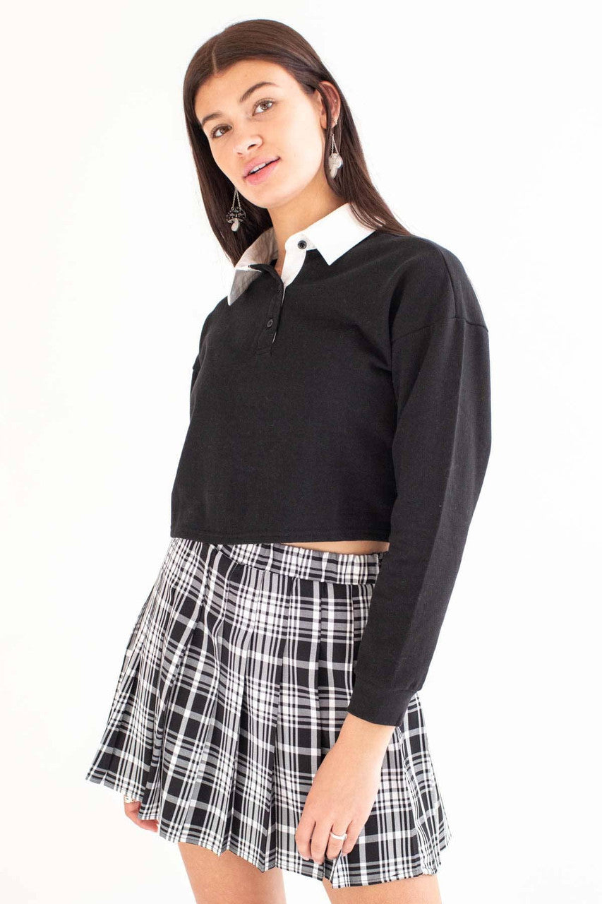 Black Cropped Polo Sweatshirt