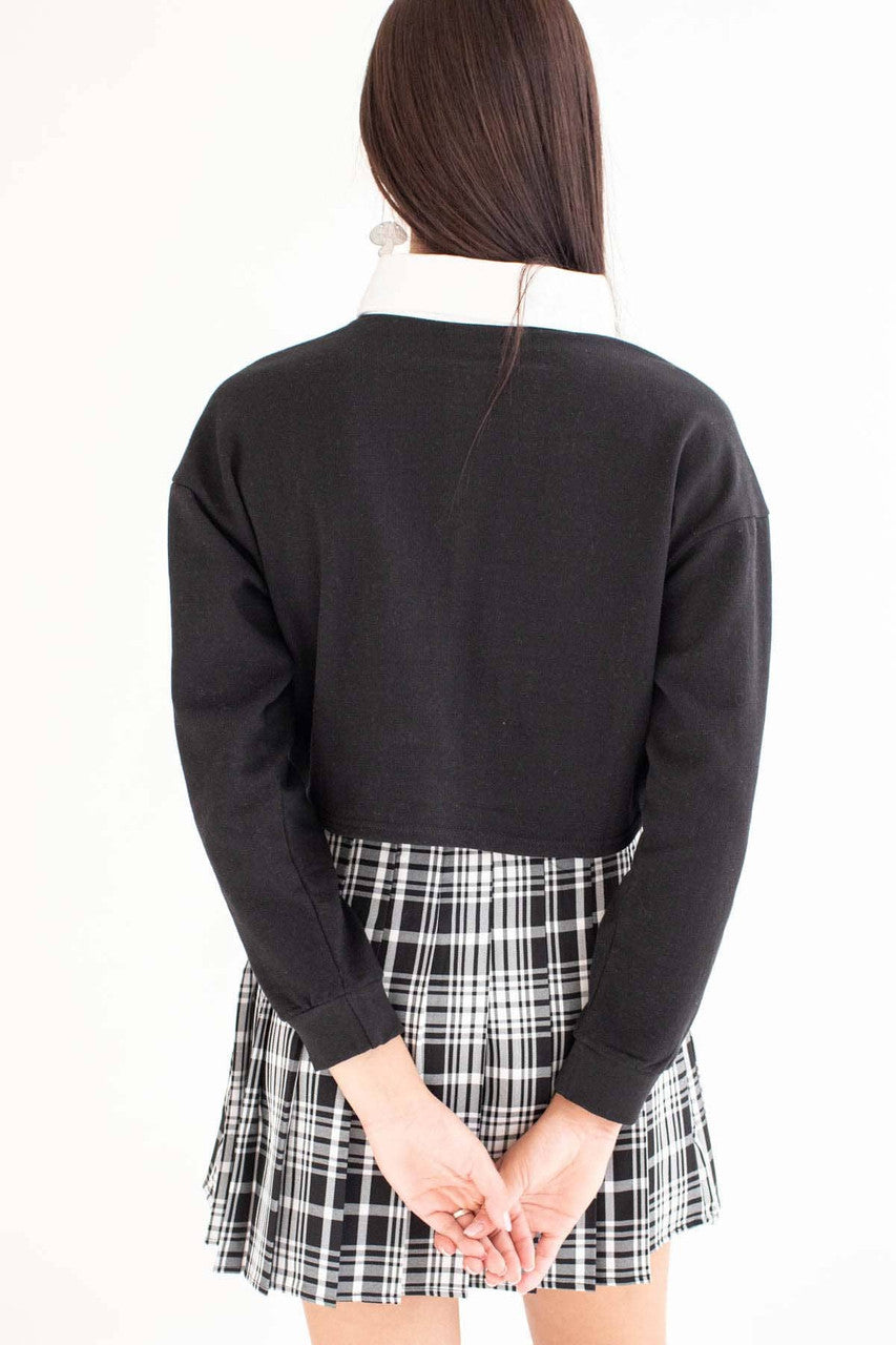 Black Cropped Polo Sweatshirt