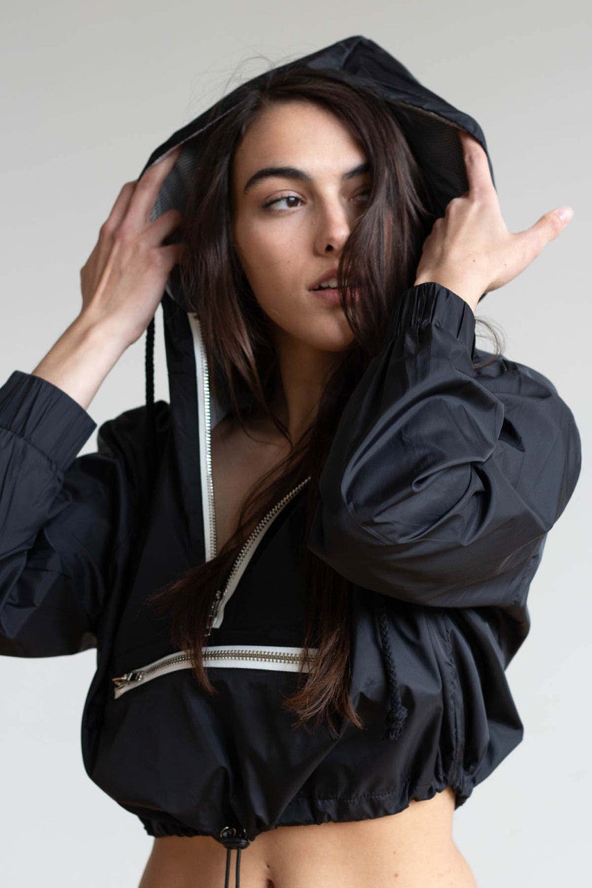 Black Cropped Pullover Windbreaker