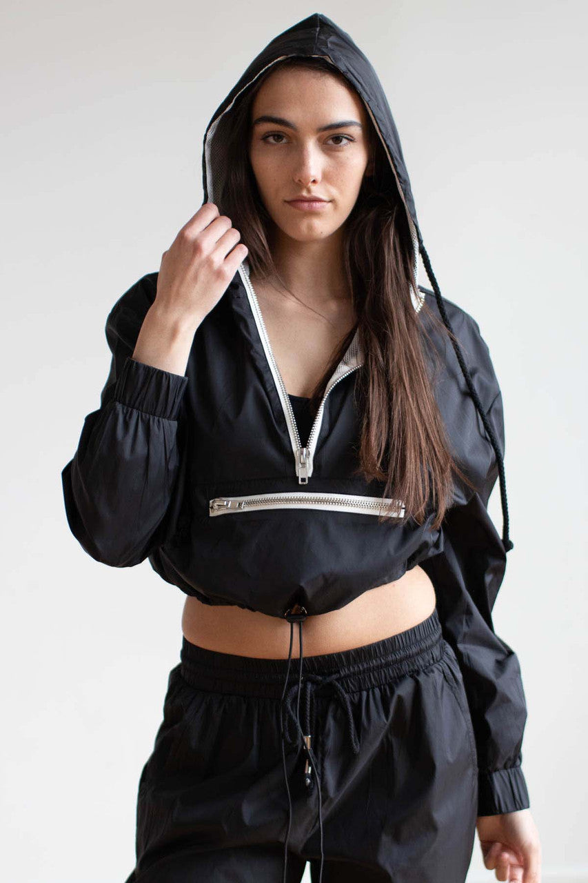 Black Cropped Pullover Windbreaker