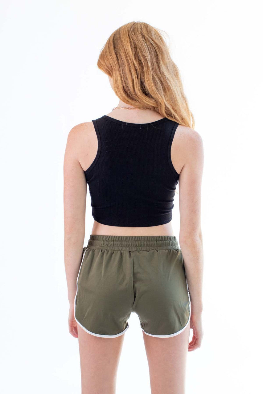 Black Crossover Ribbed Crop Tank