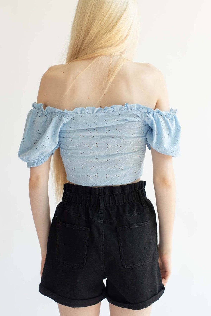 Black Cuffed Paper Bag Waist Denim Shorts