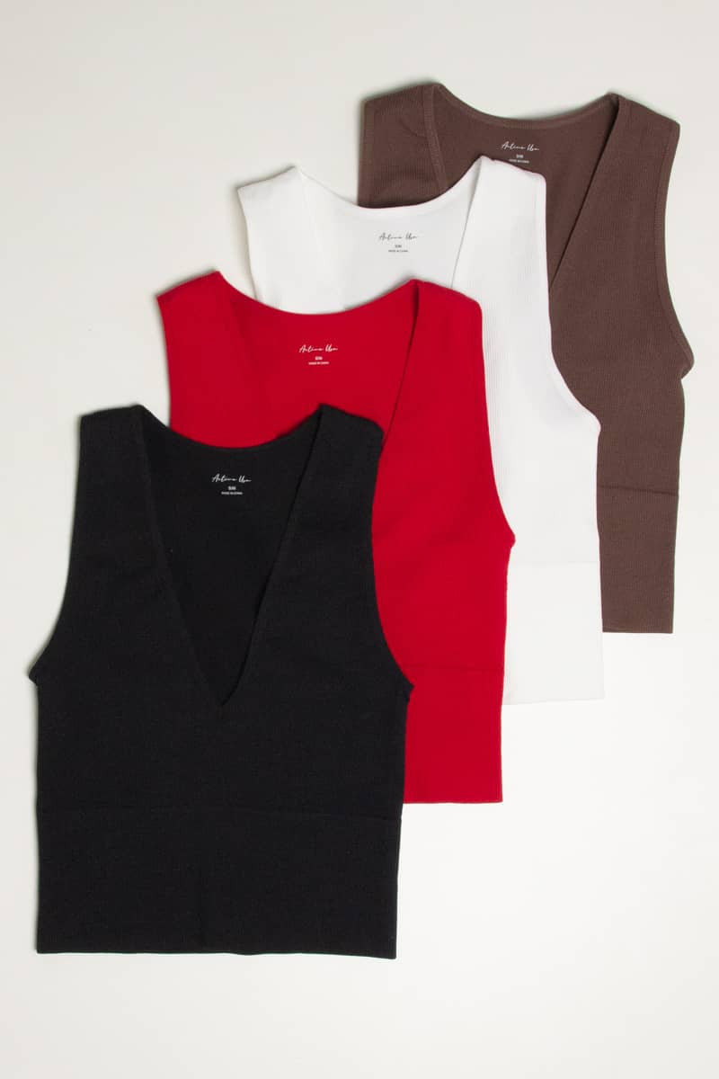 Red Deep V Neck Seamless Crop Tank