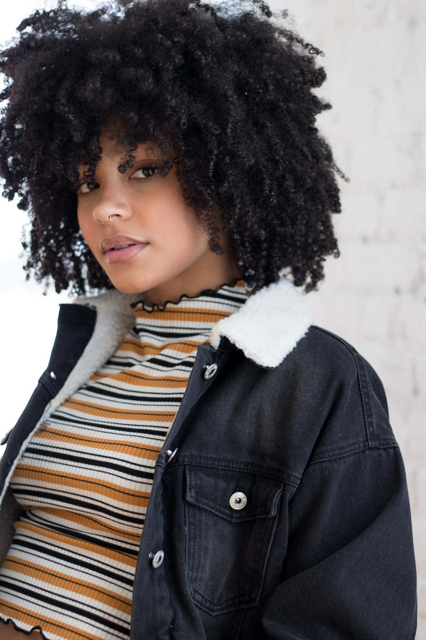 Black Denim Sherpa Lined Jacket