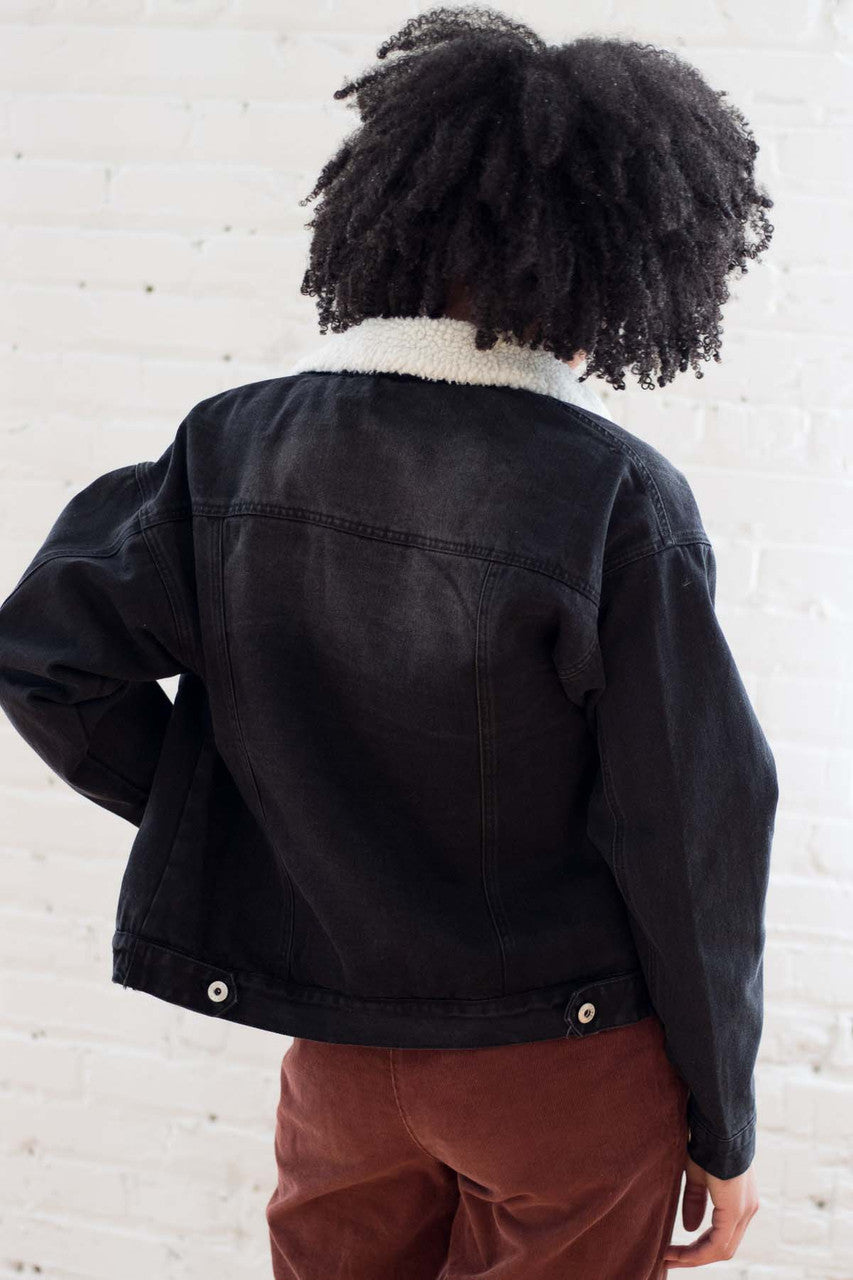 Black Denim Sherpa Lined Jacket