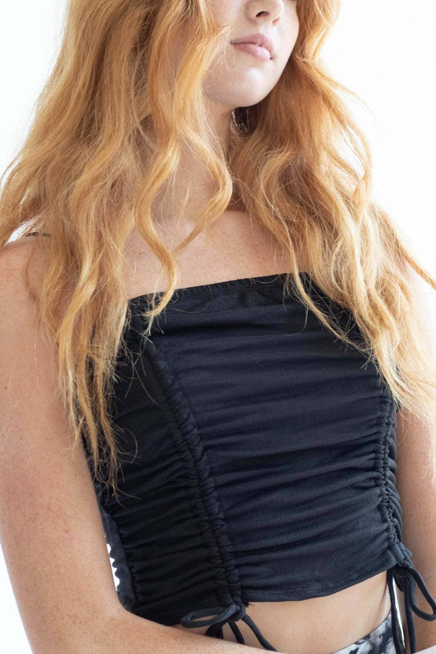 Black Double Ruched Crop Top