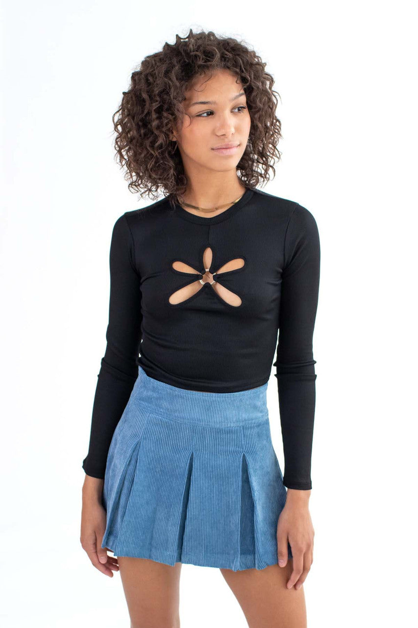 Black Floral Cut Out Long Sleeve Crop Top