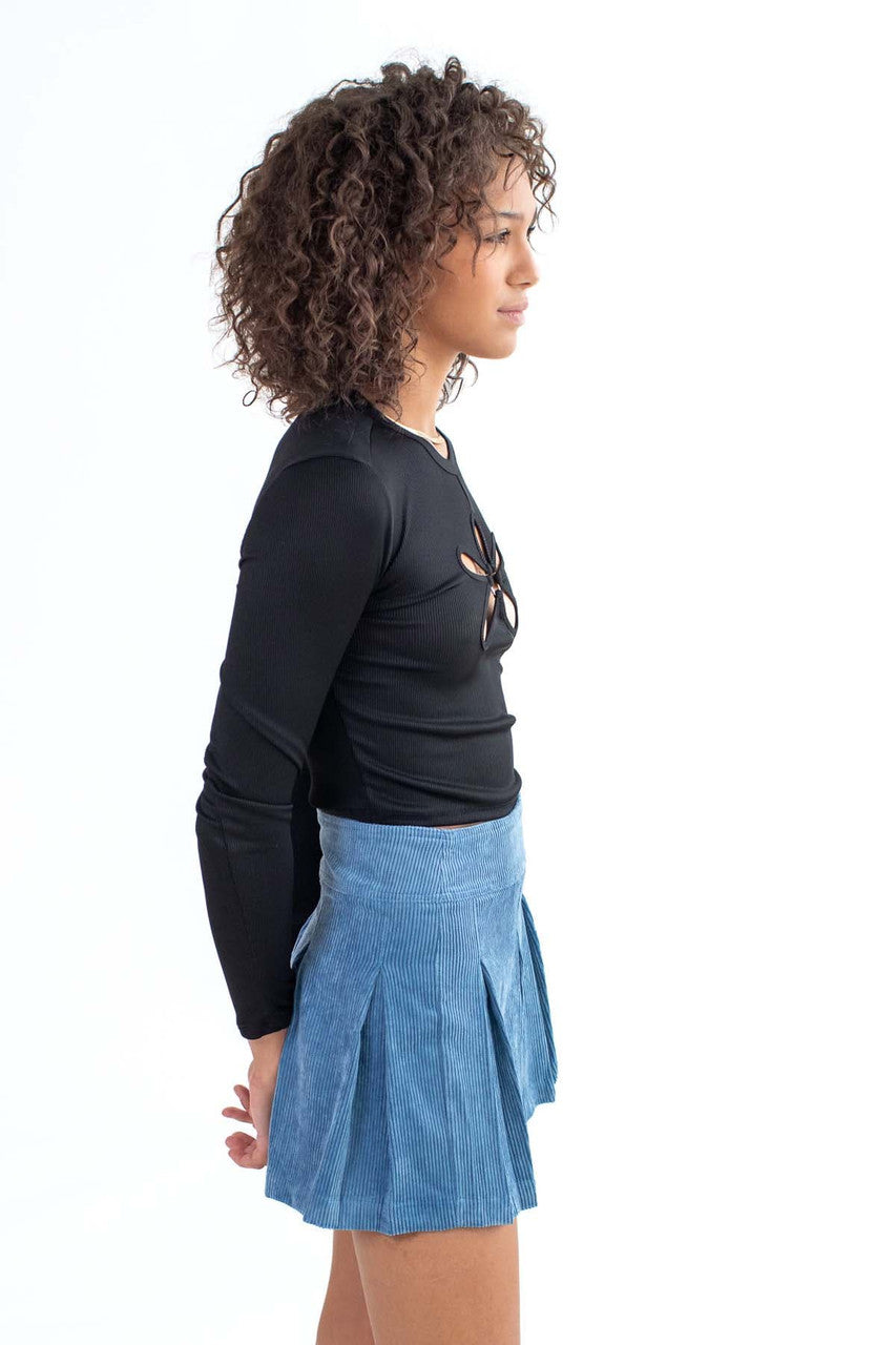 Black Floral Cut Out Long Sleeve Crop Top