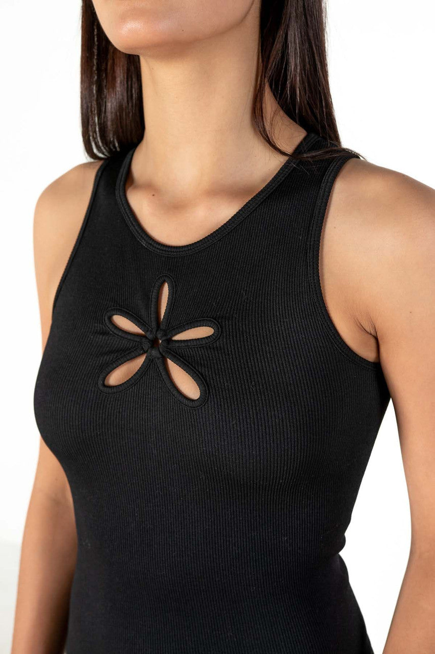 Black Flower Cut Out Seamless Dress