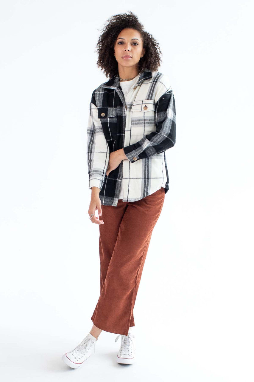 Black & White Spliced Plaid Shacket