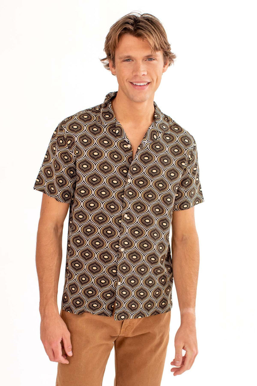 Black Geo Wave Button Up Shirt