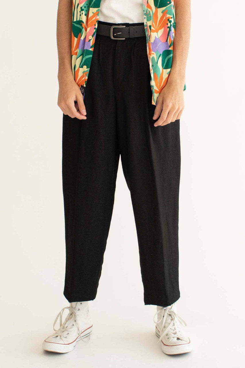 Black Herringbone Linen Pants (sz. 10)