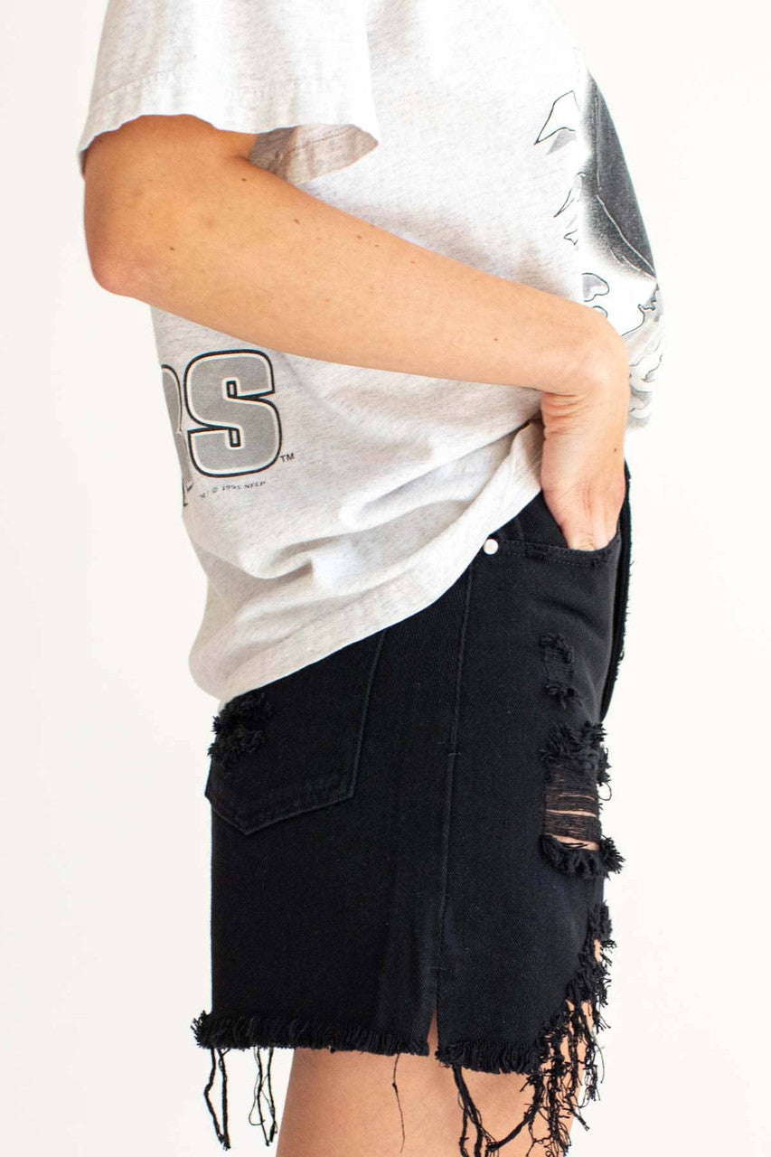 Black High Rise Cut Off Denim Shorts