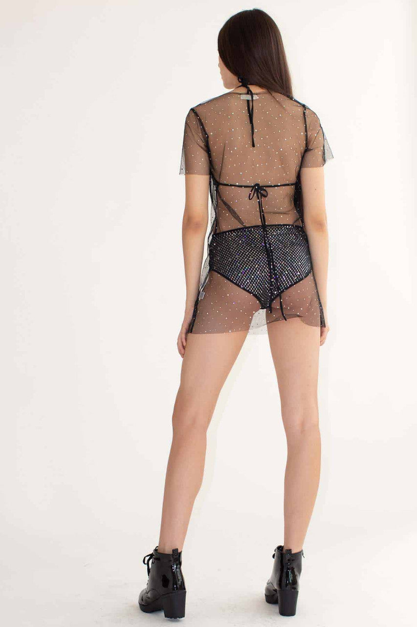 Black Holographic Dots Mesh Dress