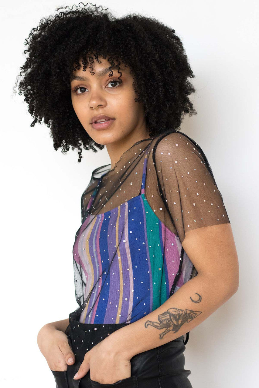 Black Holographic Dots Mesh Tee