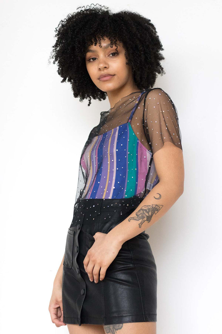 Black Holographic Dots Mesh Tee